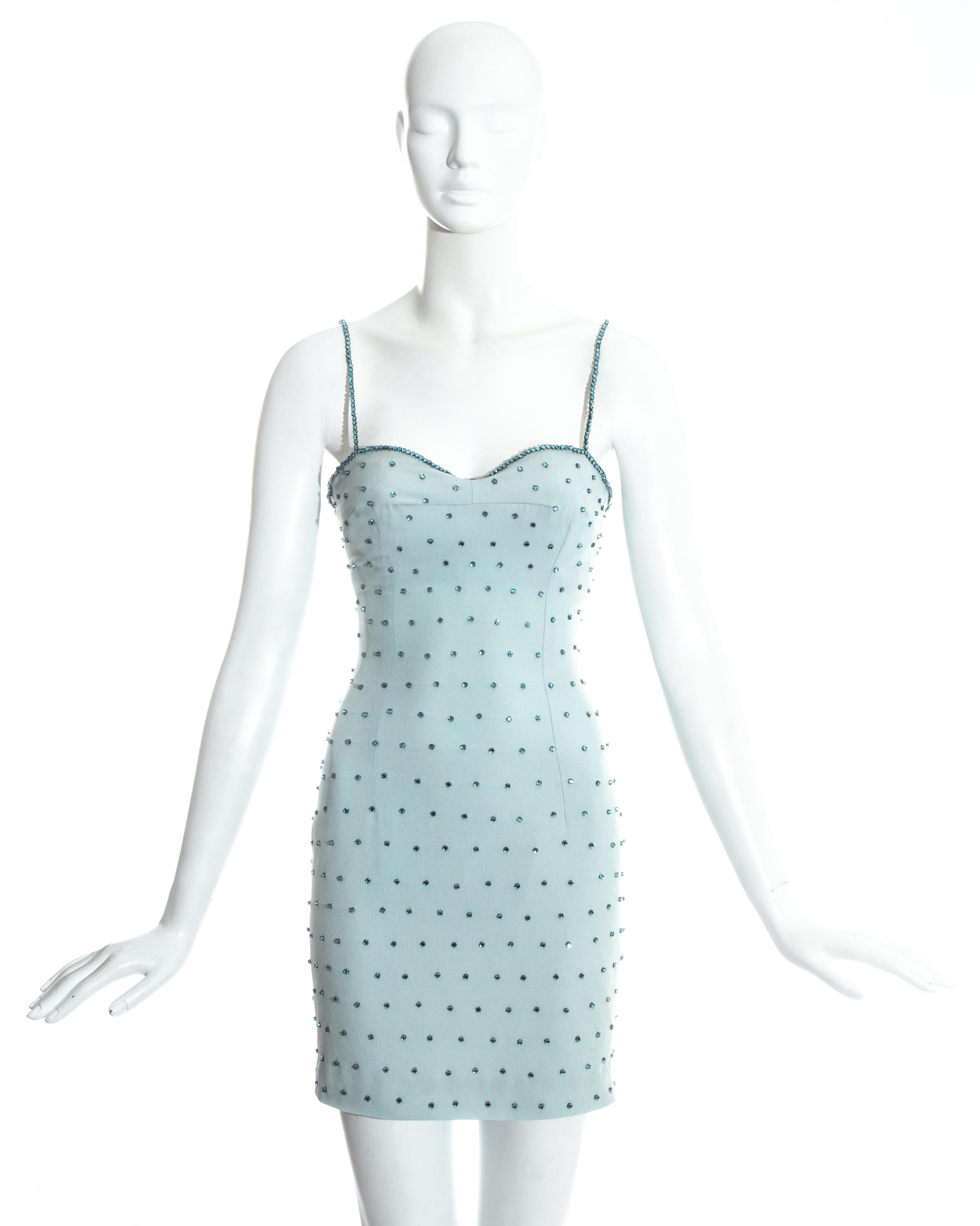 Gabbana baby blue rhinestone mini dress ...